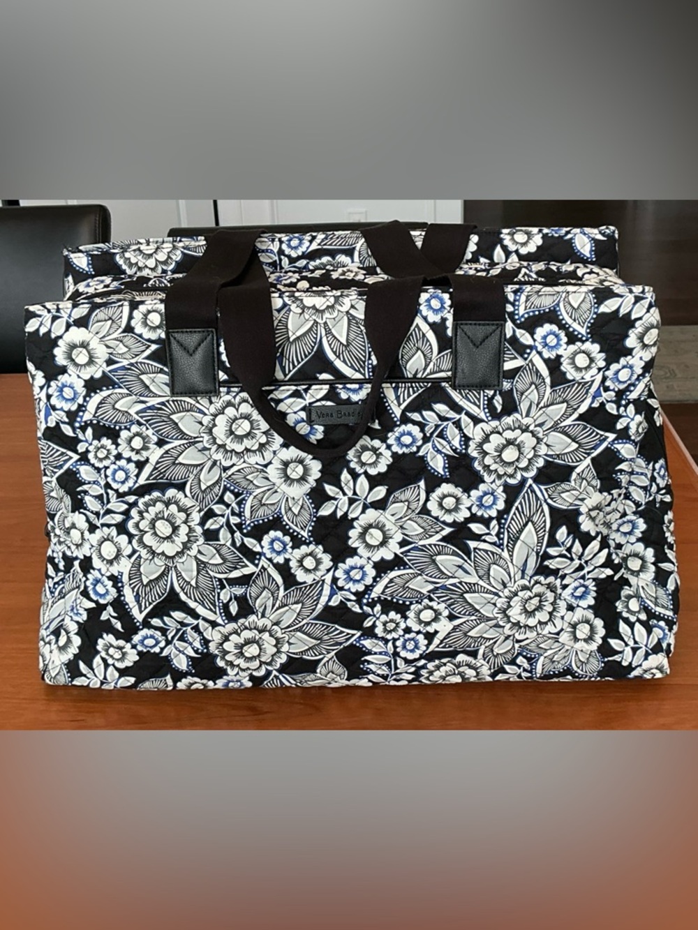 Vera Bradley Triple Compartment Travel Bag / Commuter Tote in Snow Lotus (2017)